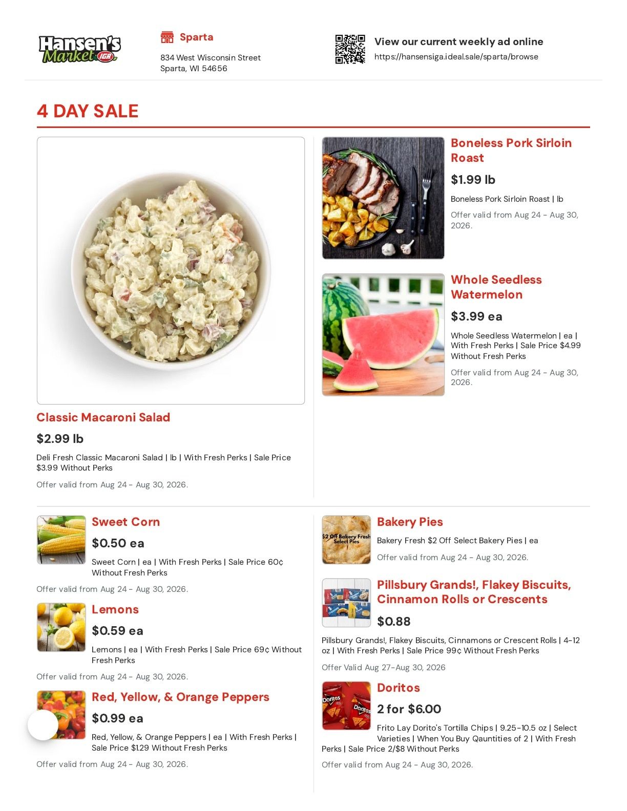 Hansen's IGA (Sparta, WI) Weekly Ad August 24 - 30, 2026