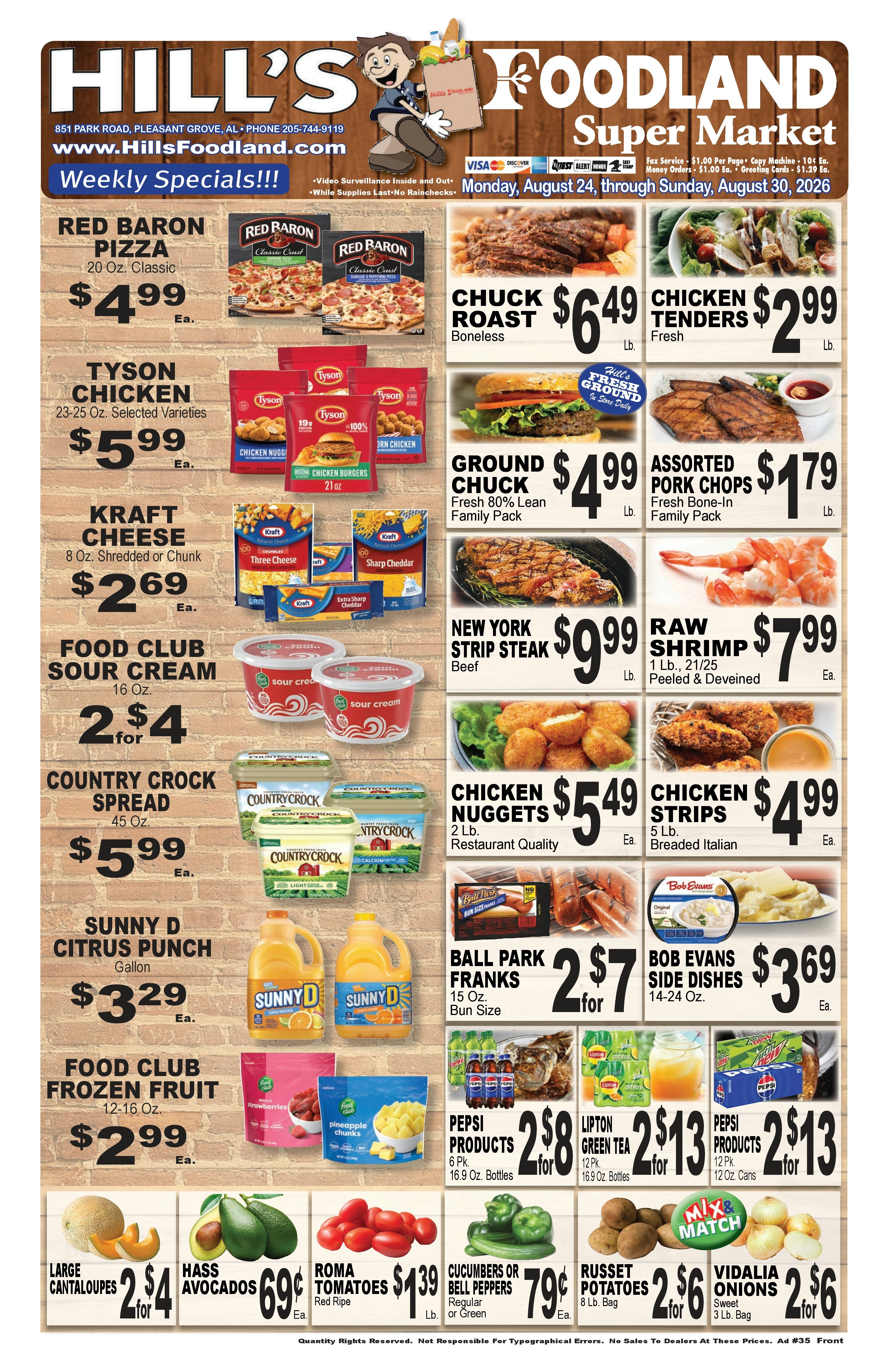 Hill's Foodland (851 Park Road, Pleasant Grove, AL) Weekly Ad August 24 - 30, 2026
