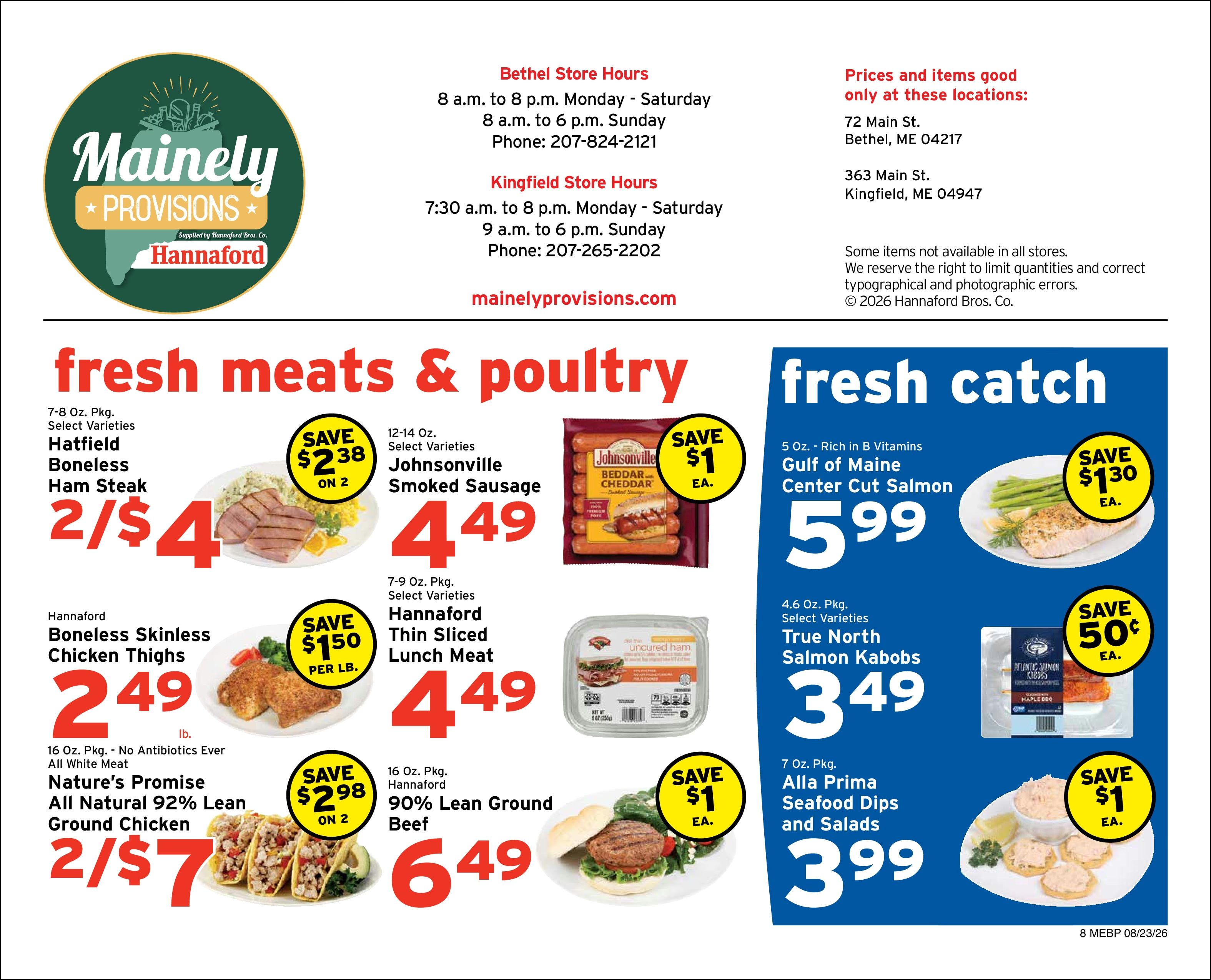 Mainely Provisions (72 Main St., Bethel, ME) Weekly Ad August 23 - 29, 2026