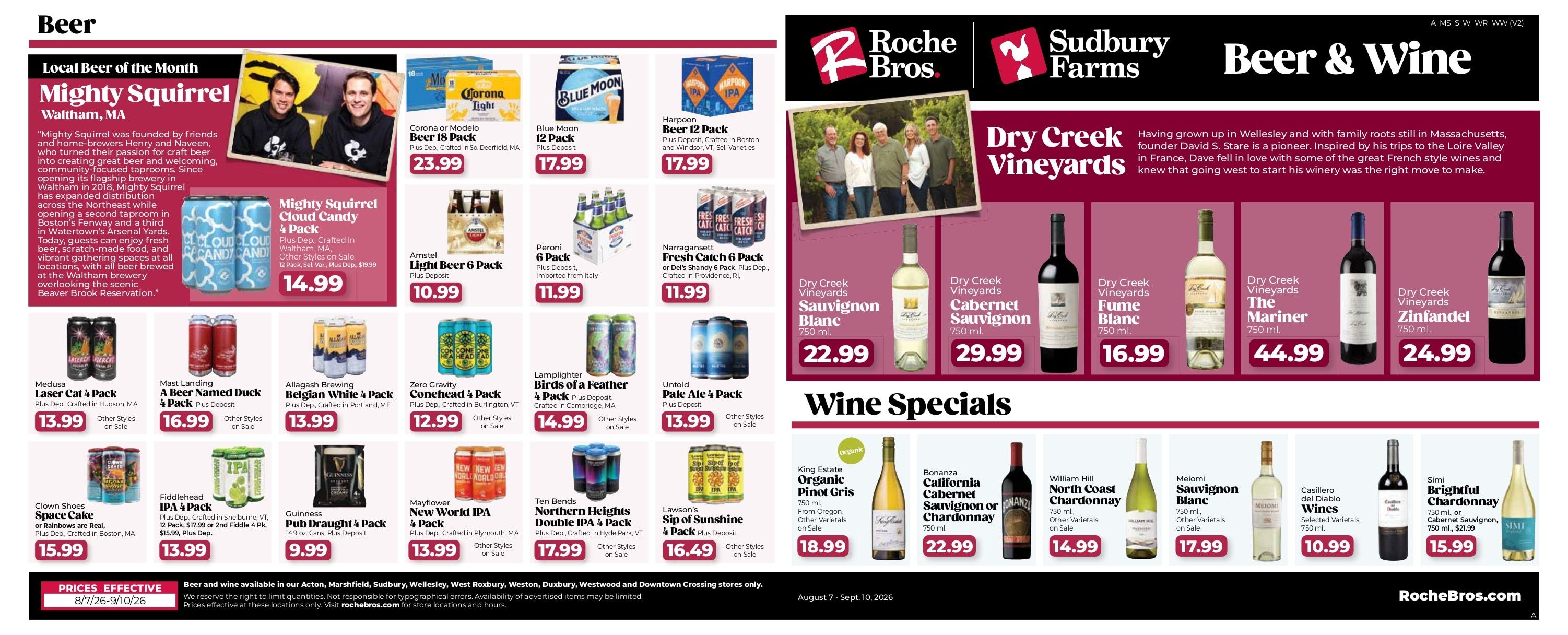 Roche Bros. Beer + Wine Weekly Ad August 7 - September 10, 2026