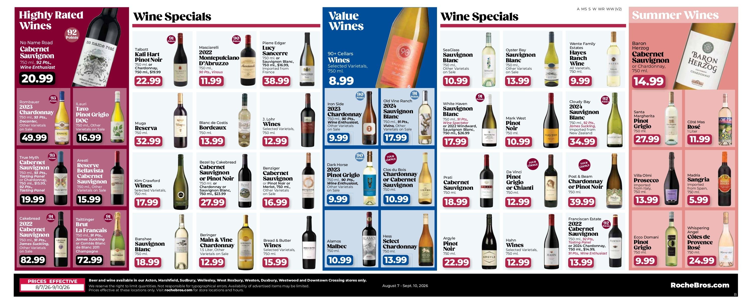 Roche Bros. Beer + Wine Weekly Ad August 7 - September 10, 2026