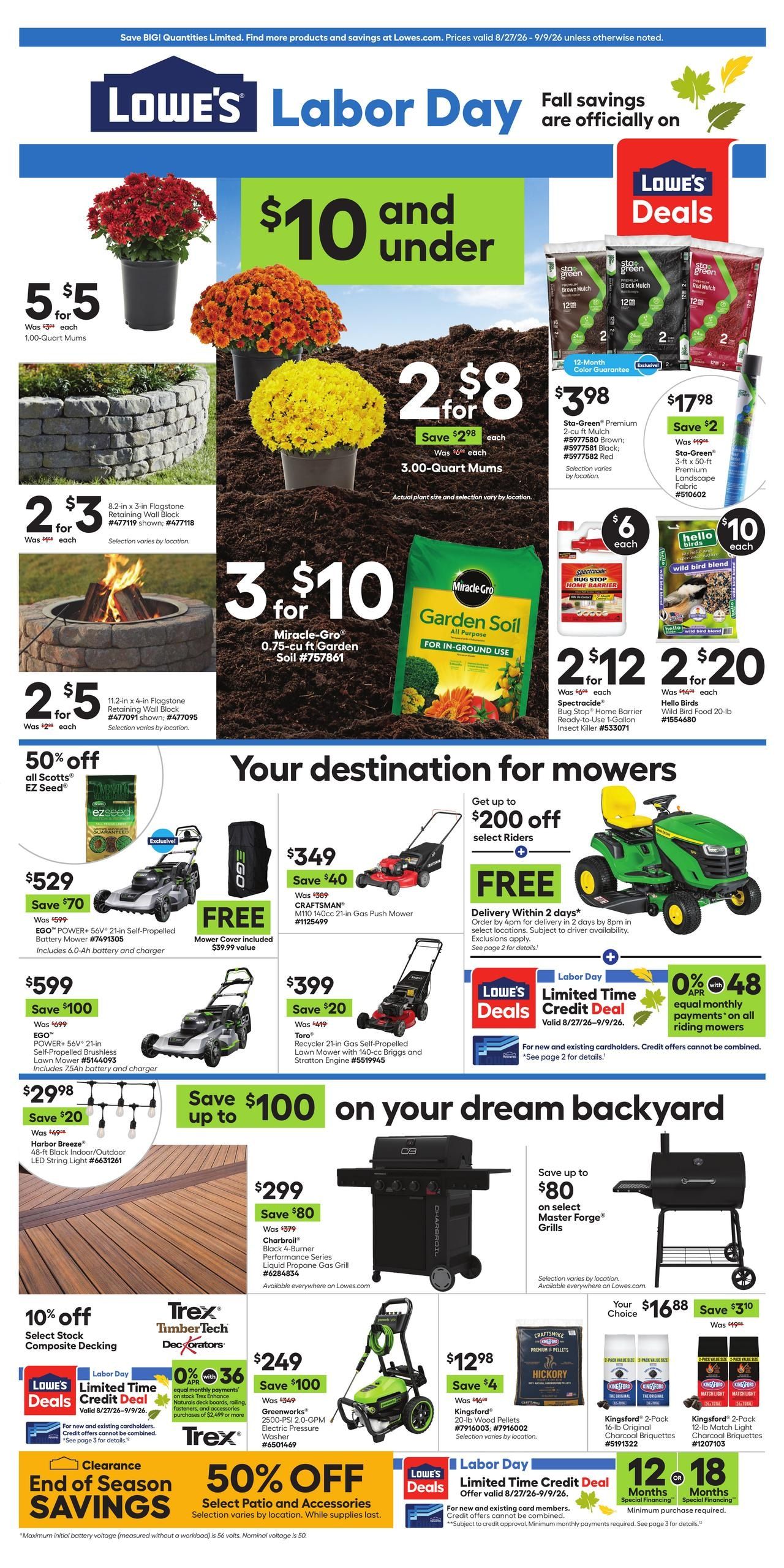 Lowe's (AR, KY, MO, MS, TN) Weekly Ad August 27 - September 9, 2026