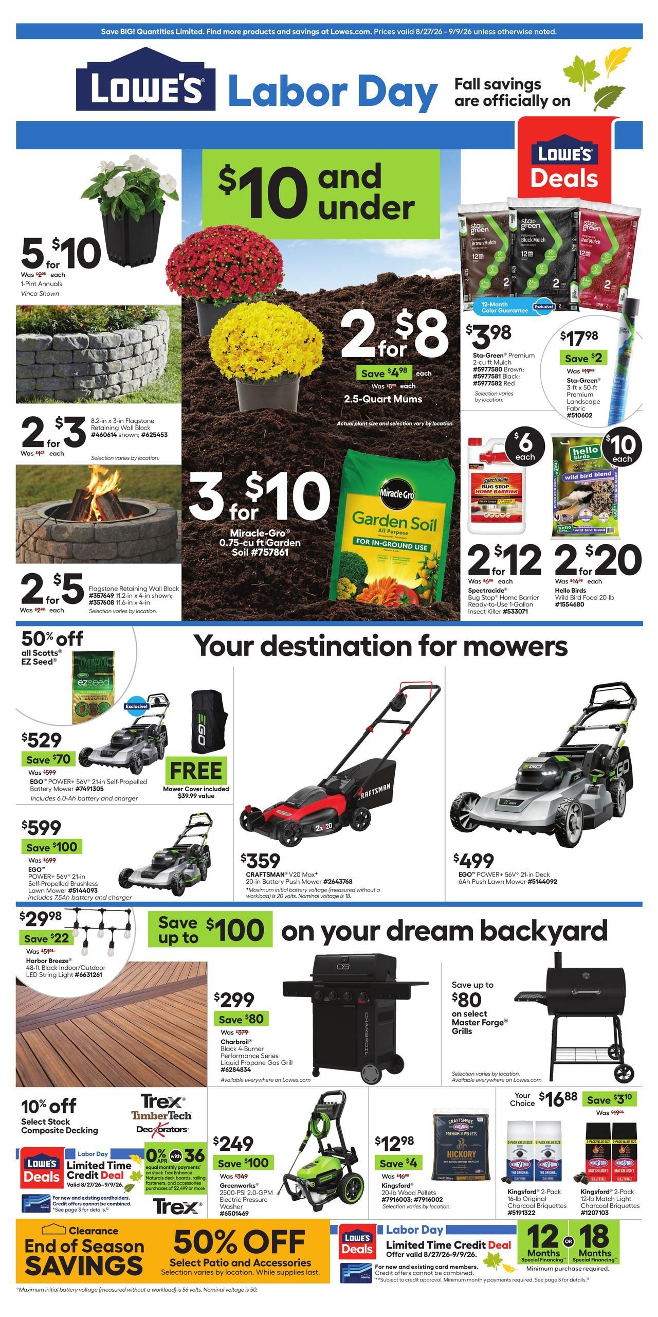 Lowe's (Bell Gardens-Pasadena Area, CA) Weekly Ad August 27 - September 9, 2026