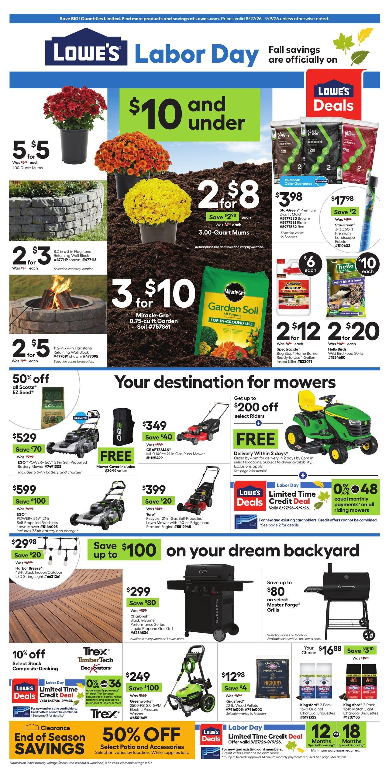 Lowe's (Borden Area, IN) Weekly Ad August 27 - September 9, 2026