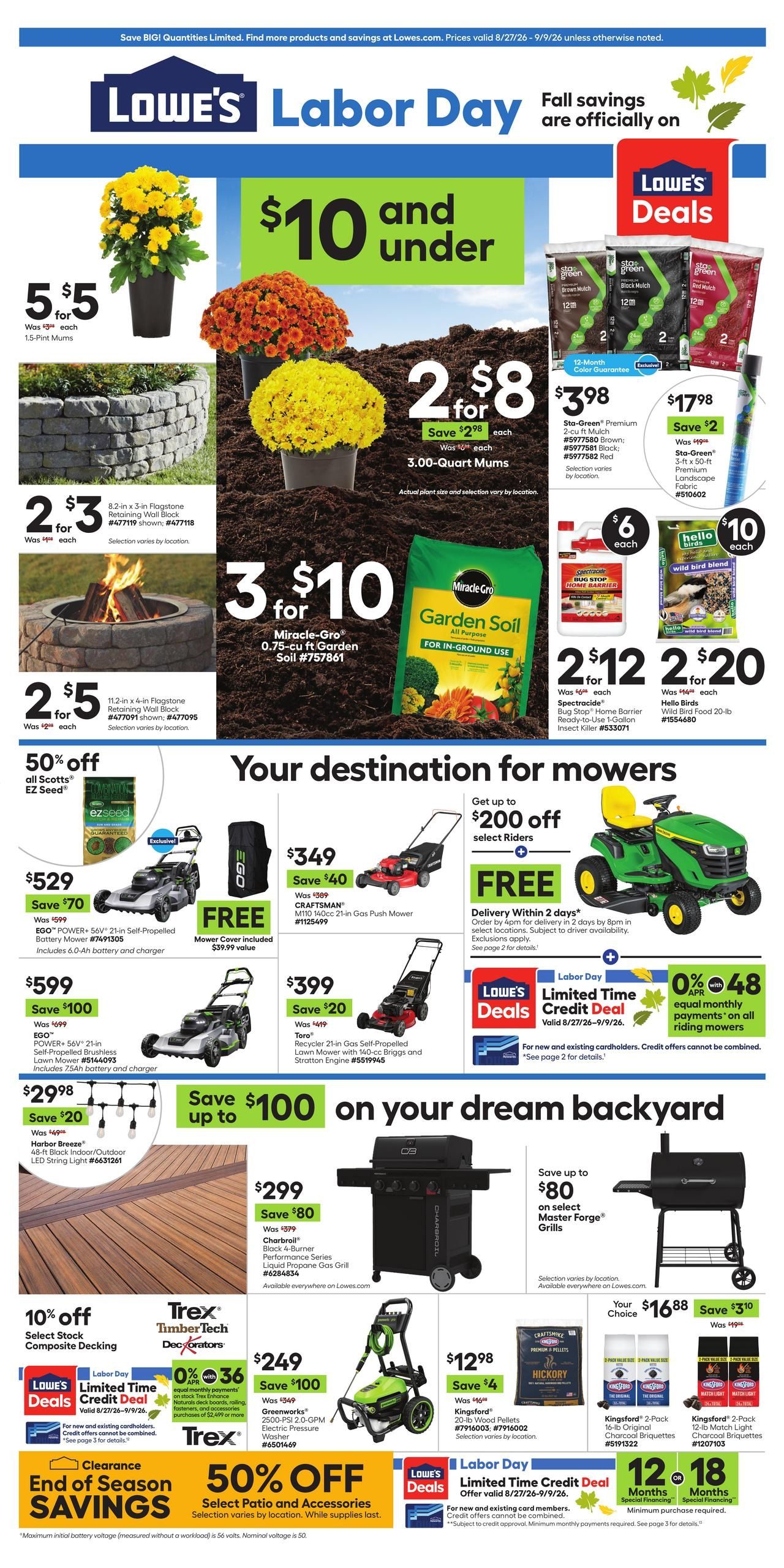 Lowe's (Saint Mary Of The Woods Area, IN) Weekly Ad August 27 - September 9, 2026
