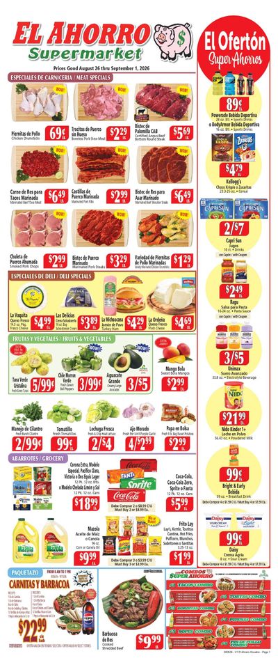 El Ahorro Supermarket (TX) Weekly Ad August 26 - September 1, 2026