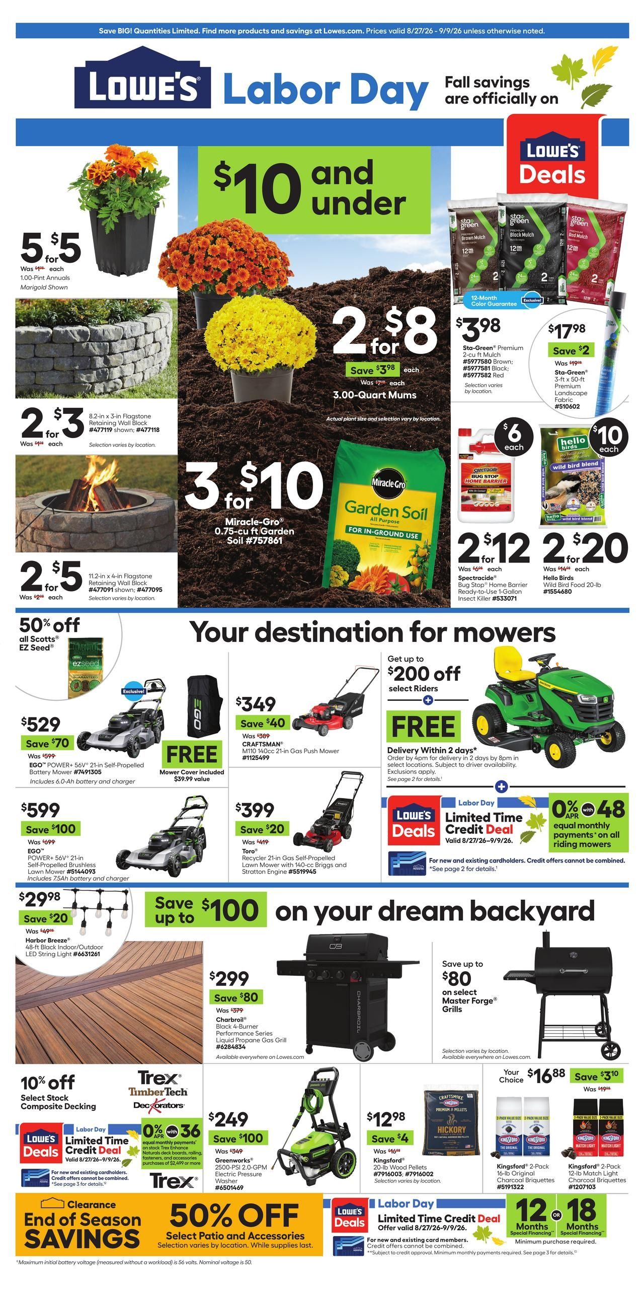 Lowe's (Charleston–Ravenel Area, SC) Weekly Ad August 27 - September 9, 2026