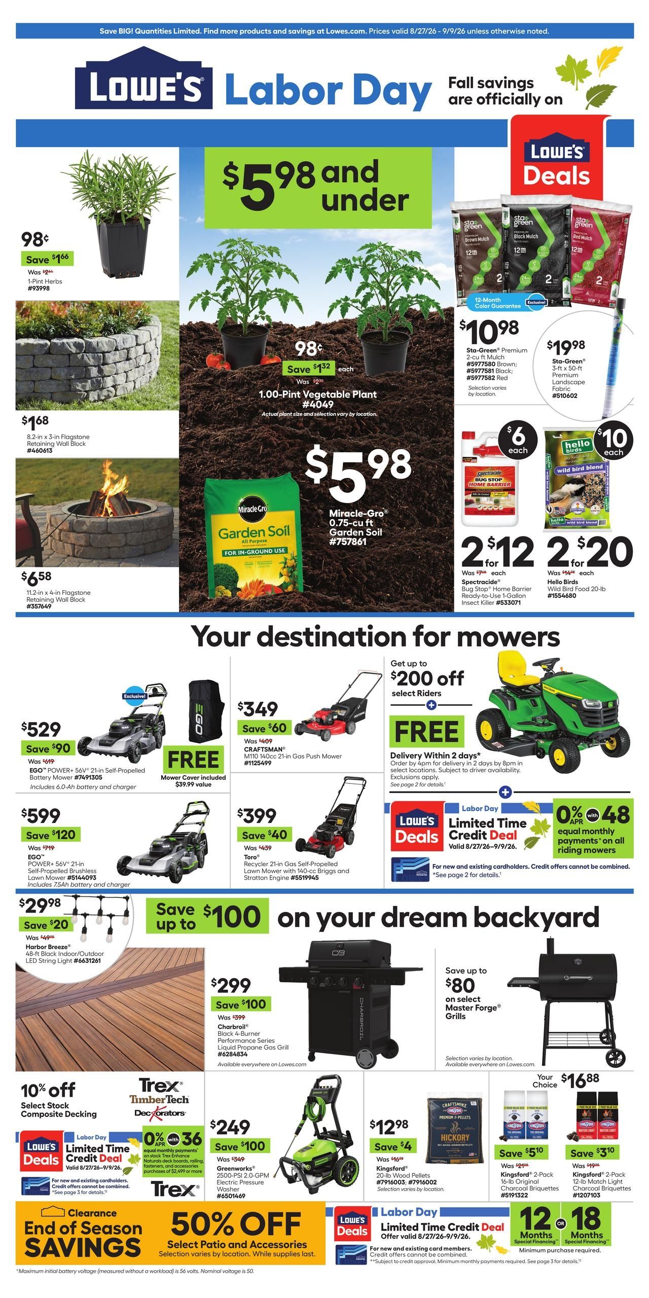 Lowe's Weekly Ad August 27 - September 9, 2026