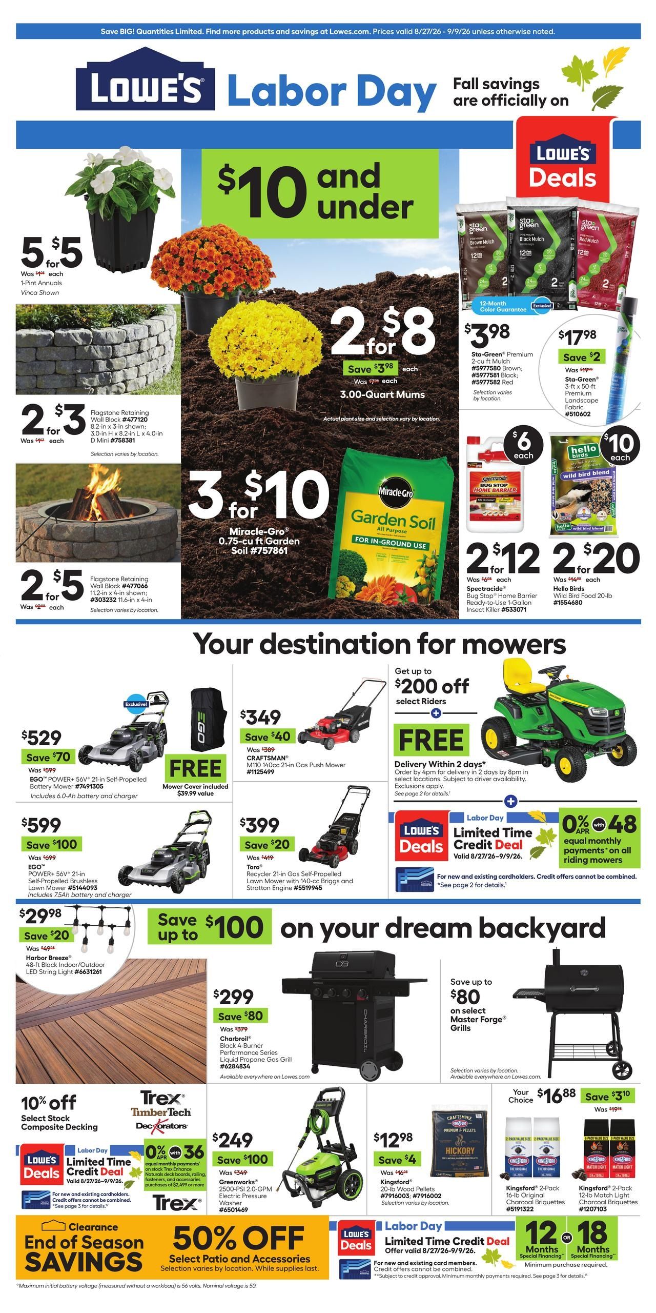 Lowe's (Clearwater–Largo Area, FL) Weekly Ad August 27 - September 9, 2026