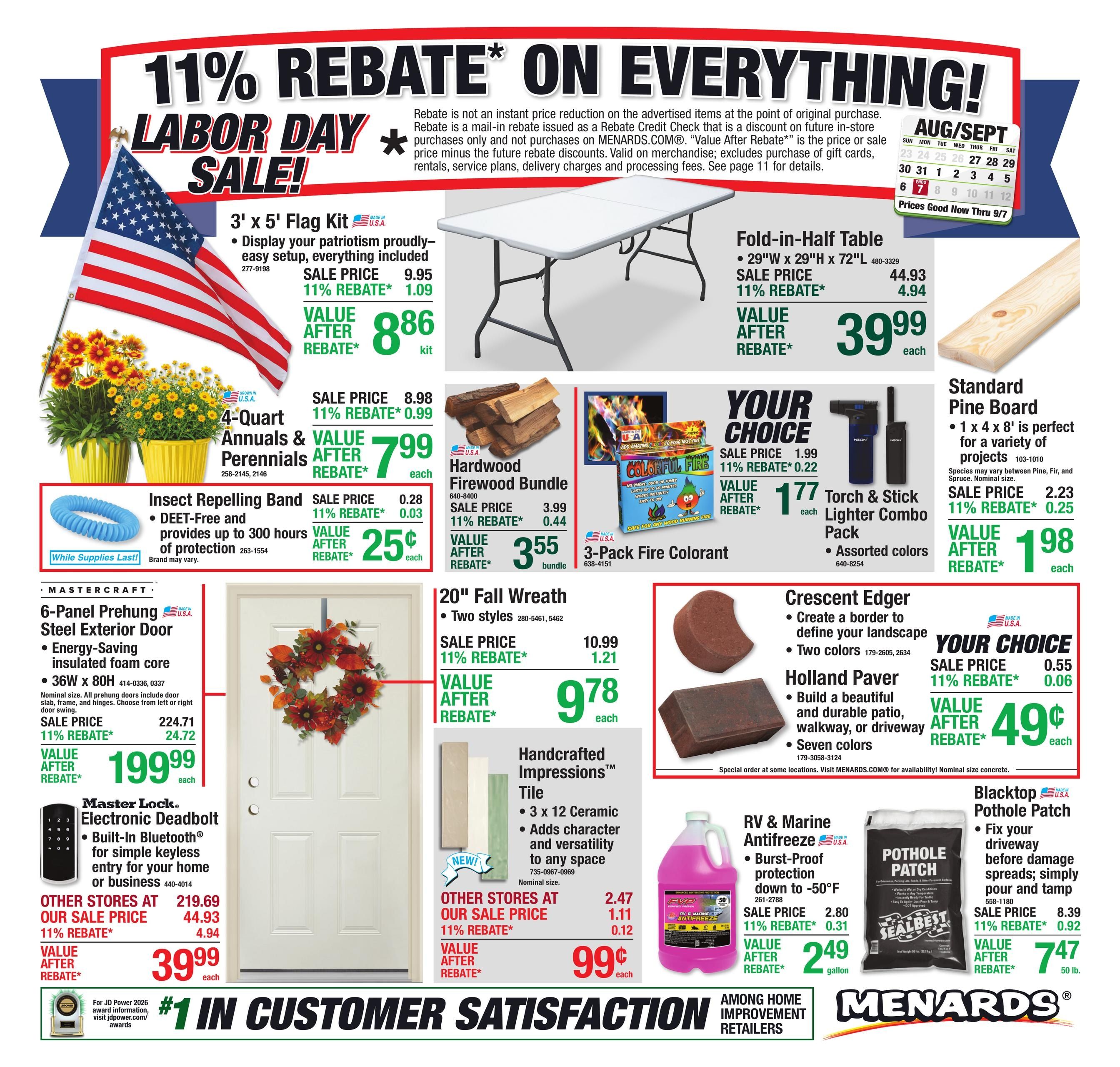 Menards (Osceola Area, NE) 11% Rebate Sale Weekly Ad August 27 - September 7, 2026