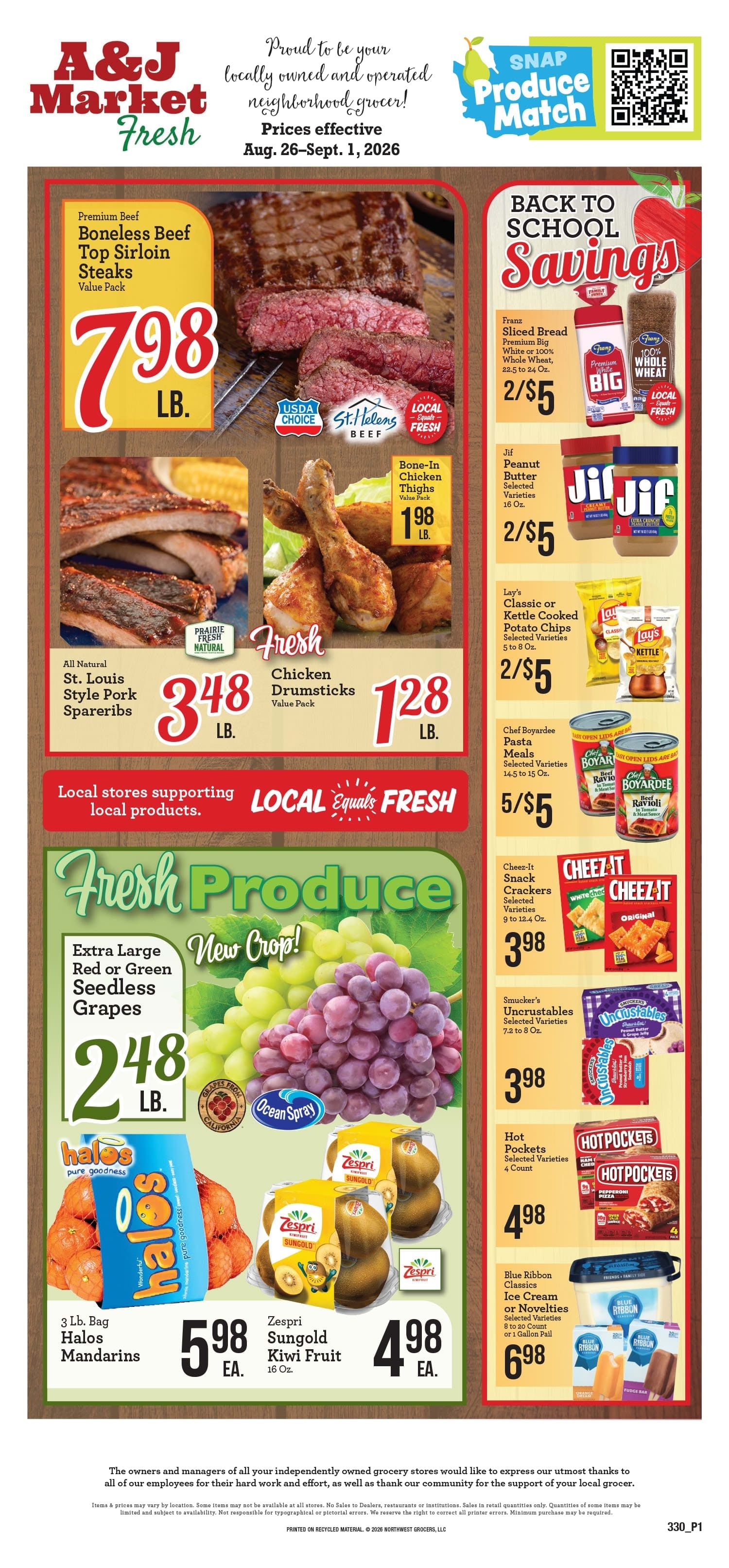 A & J Select Market Weekly Ad August 26 - September 1, 2026