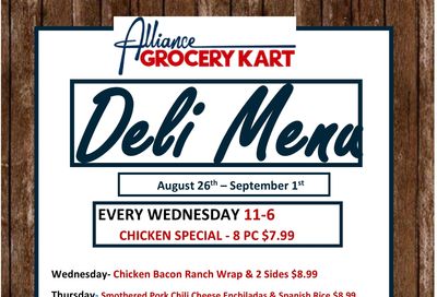 Alliance Grocery Kart Deli Menu Weekly Ad August 26 - September 1, 2026