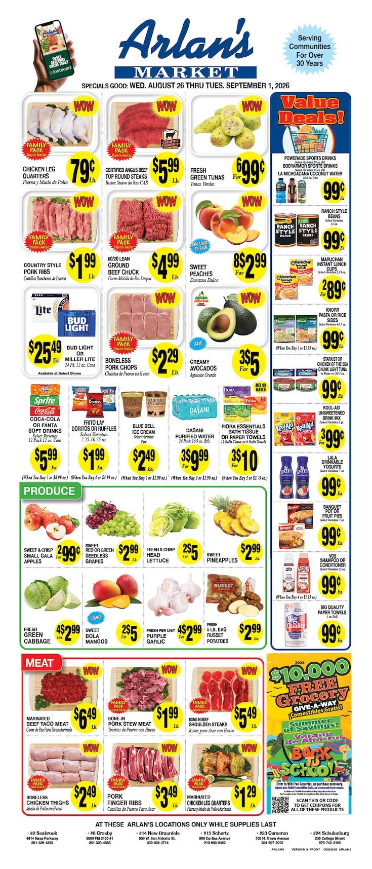 Arlan's Market (Cameron and other locations, TX) Weekly Ad August 26 - September 1, 2026