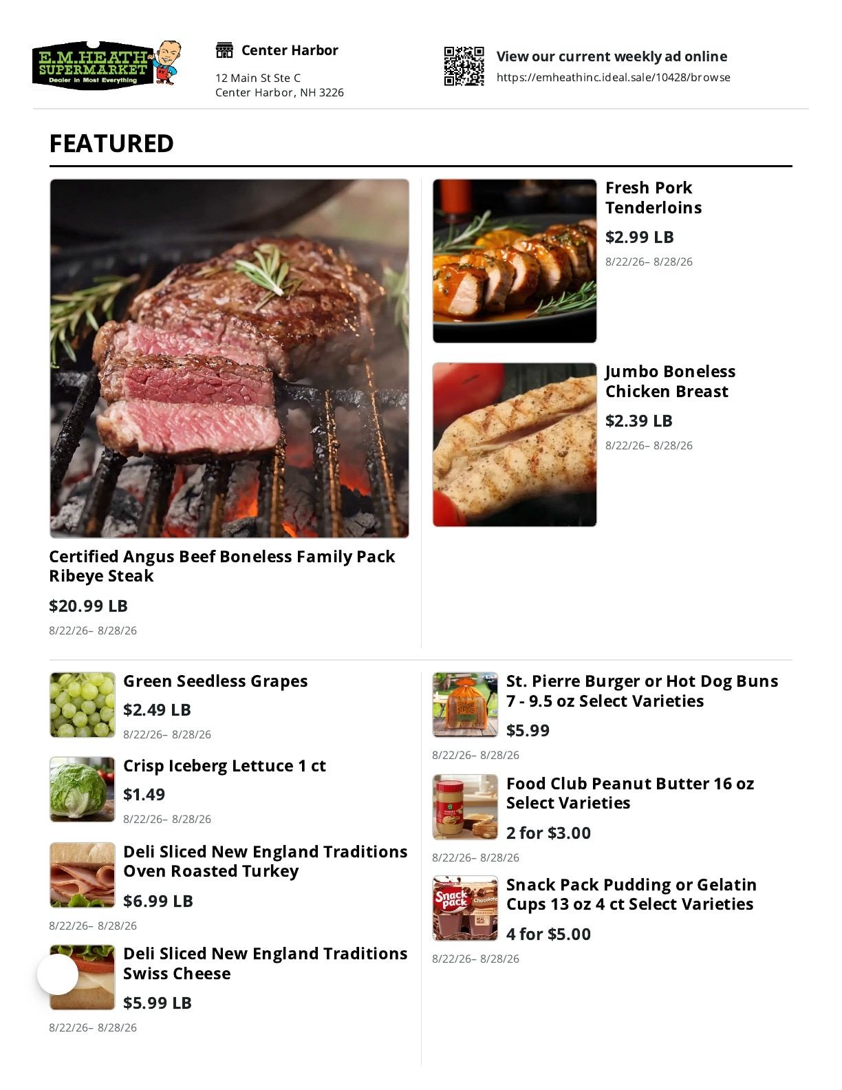 E.M. Heath Supermarket Weekly Ad August 22 - 28, 2026