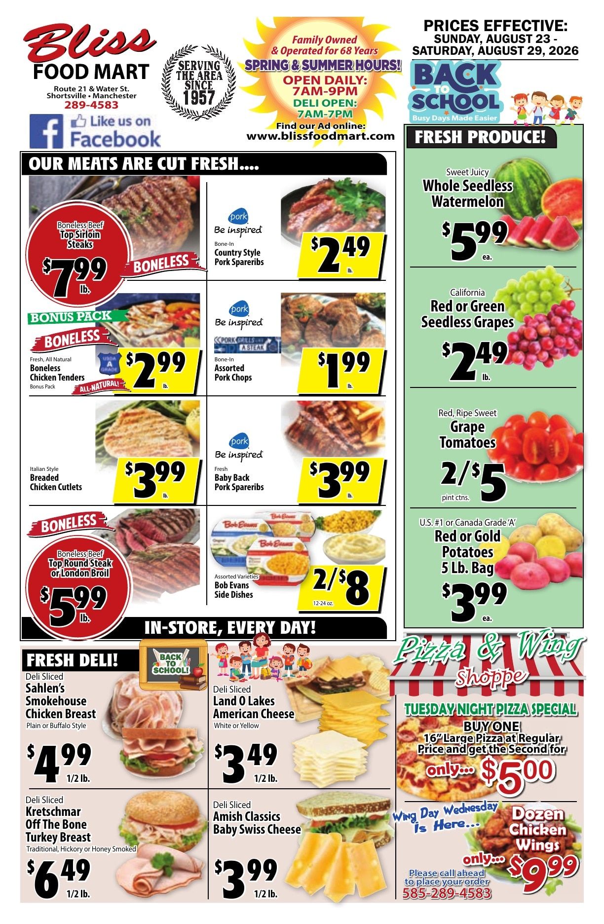 Bliss Shur Fine Food Mart Weekly Ad August 23 - 29, 2026