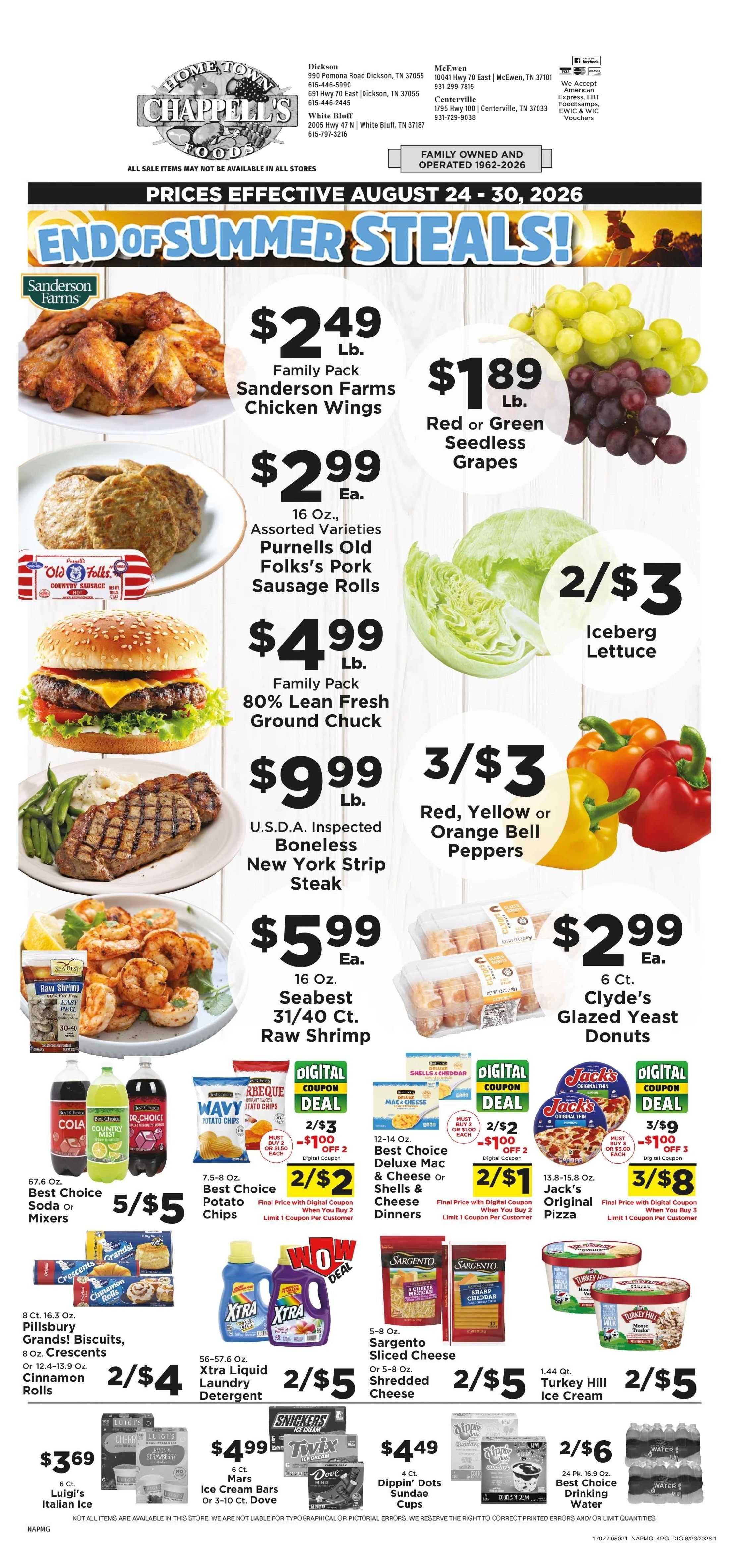 Chappell's Hometown Foods Weekly Ad August 24 - 30, 2026