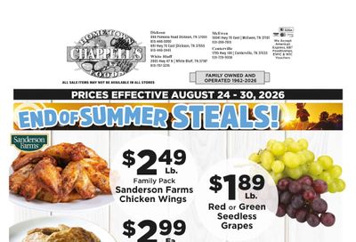 Chappell's Hometown Foods Weekly Ad August 24 - 30, 2026