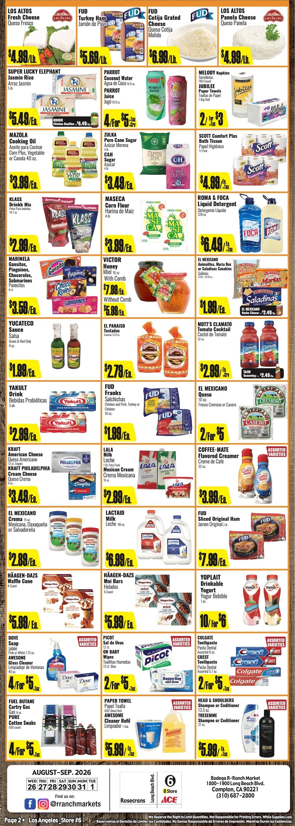 R Ranch Markets (Compton and Santa Ana, CA) Weekly Ad August 26 - September 1, 2026