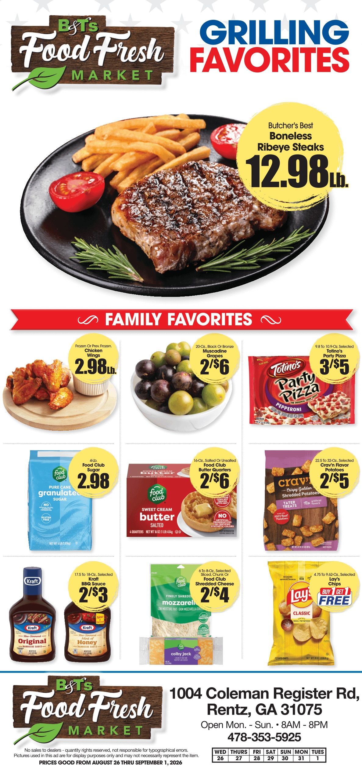 B&T's Food Fresh Market (Rentz, GA) Weekly Ad August 26 - September 1, 2026