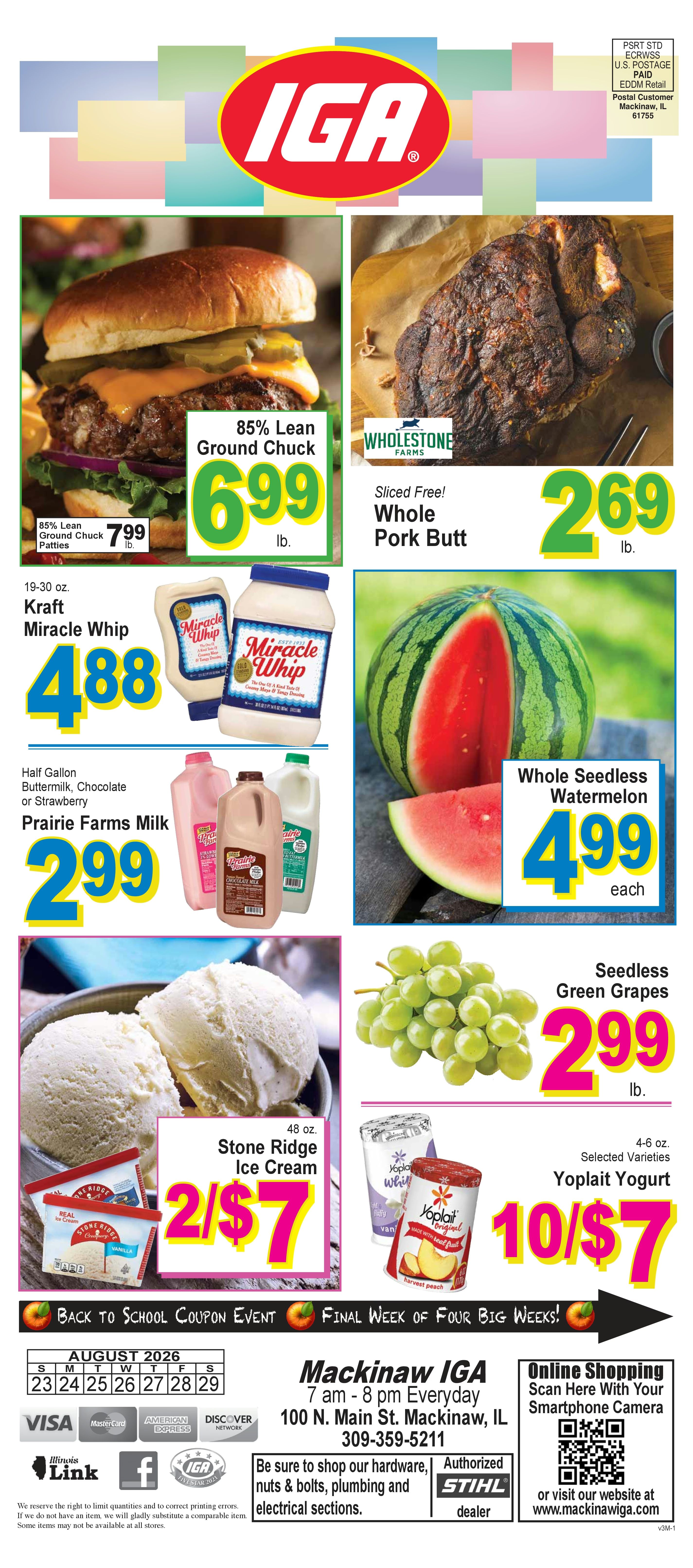 Mackinaw IGA (100 N. Main St., Mackinaw, IL) Weekly Ad August 23 - 29, 2026