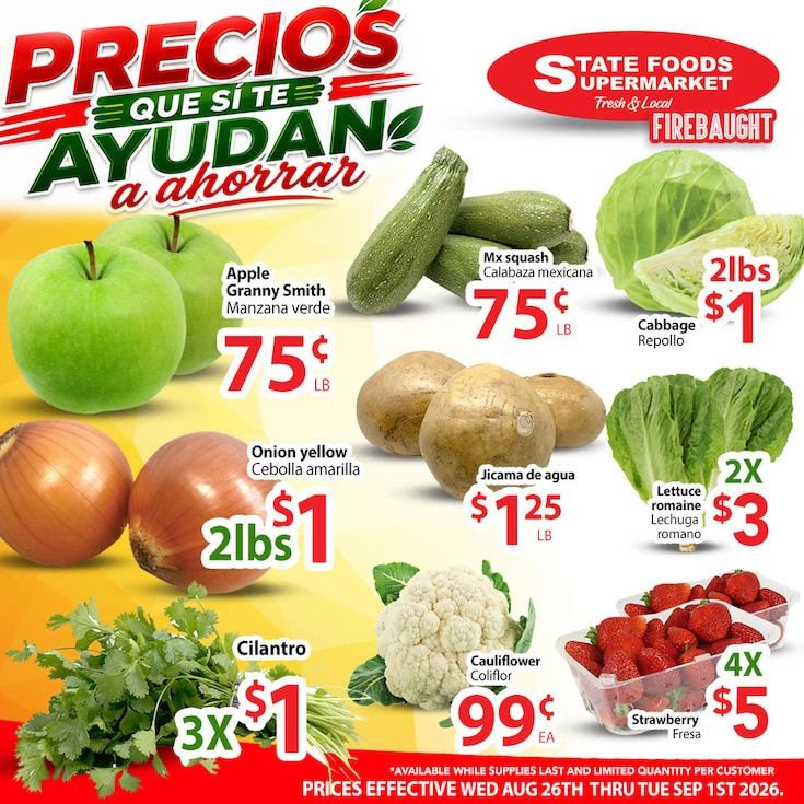 State Foods Supermarket (Firebaugh, CA) Weekly Ad August 26 - September 1, 2026