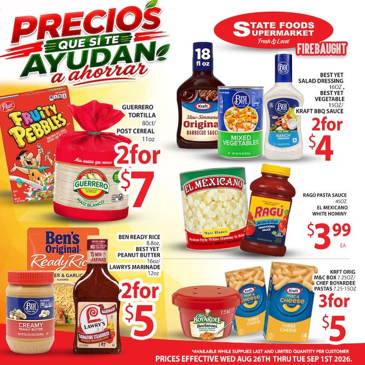 State Foods Supermarket (Firebaugh, CA) Weekly Ad August 26 - September 1, 2026