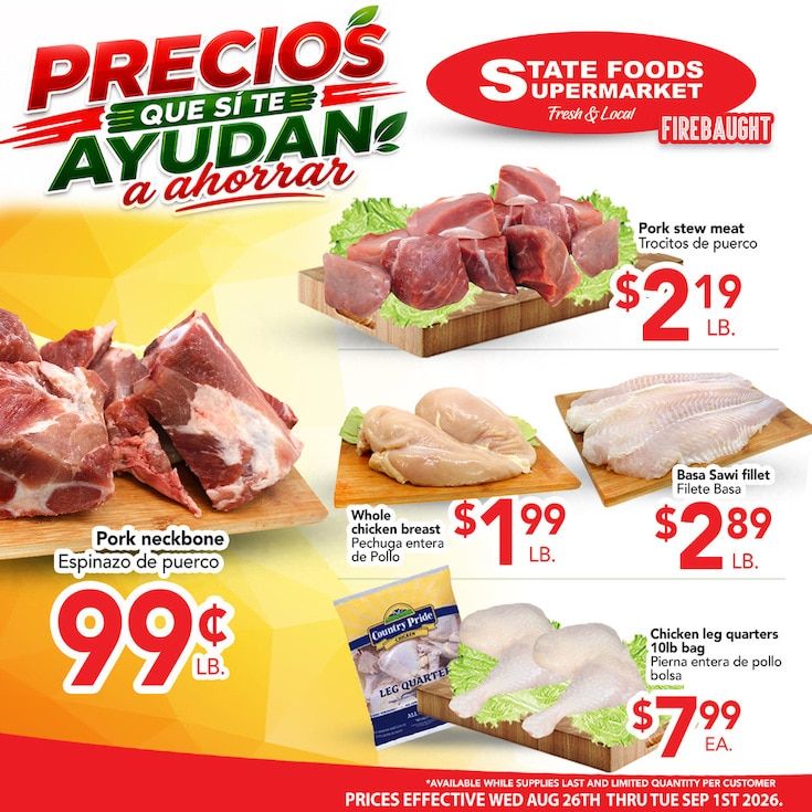 State Foods Supermarket (Firebaugh, CA) Weekly Ad August 26 - September 1, 2026