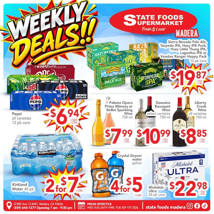 State Foods Supermarket (Madera, CA) Weekly Ad August 26 - September 1, 2026