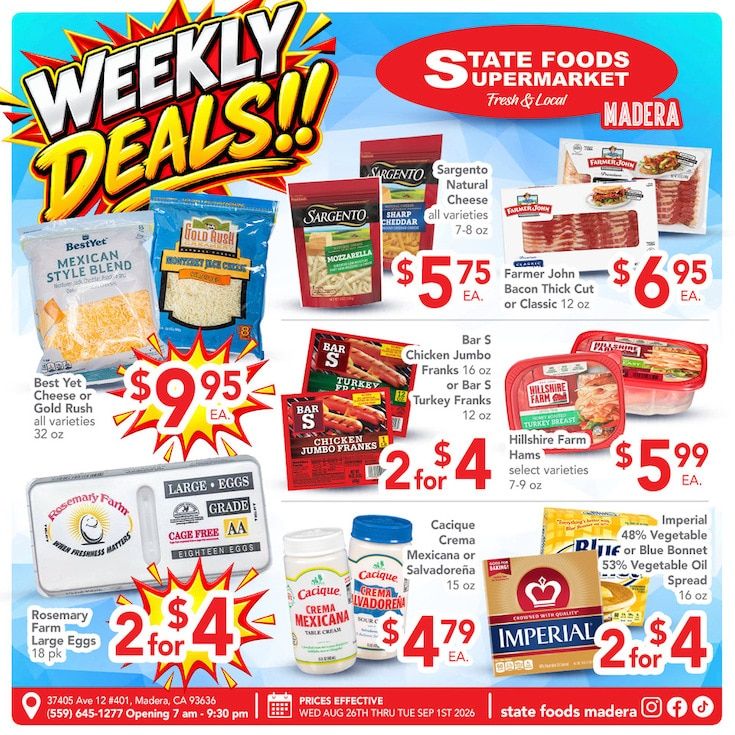 State Foods Supermarket (Madera, CA) Weekly Ad August 26 - September 1, 2026