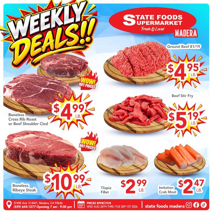 State Foods Supermarket (Madera, CA) Weekly Ad August 26 - September 1, 2026