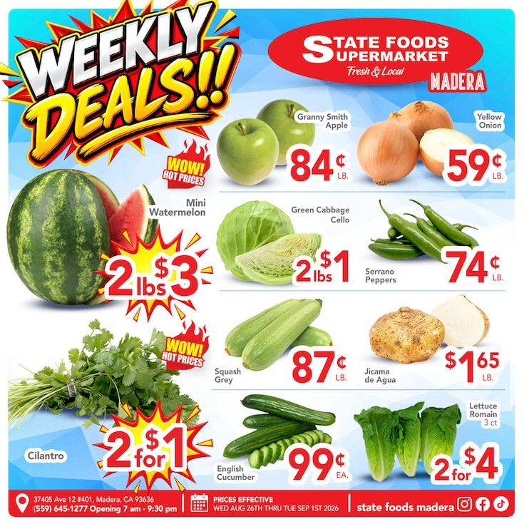 State Foods Supermarket (Madera, CA) Weekly Ad August 26 - September 1, 2026