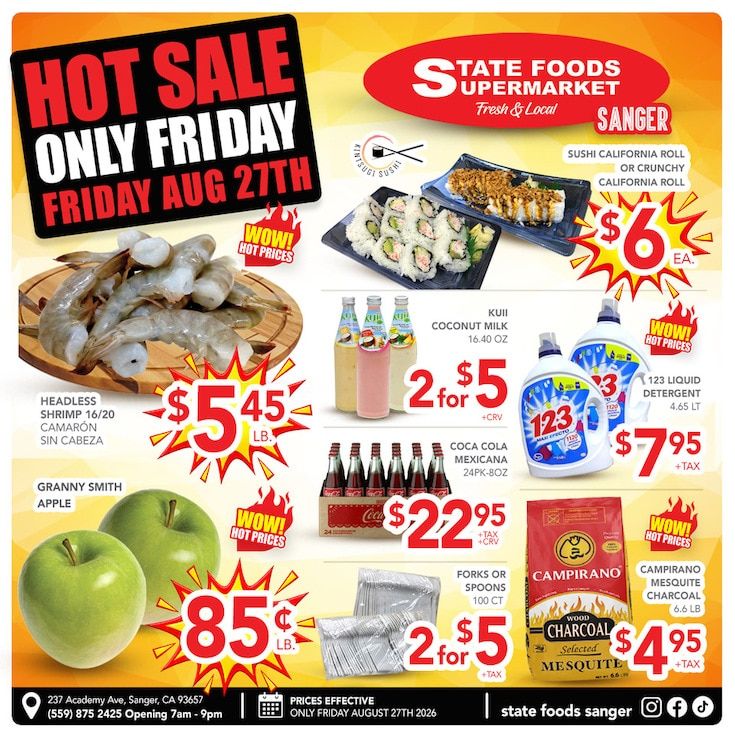 State Foods Supermarket (Sanger, CA) Weekly Ad August 26 - September 1, 2026