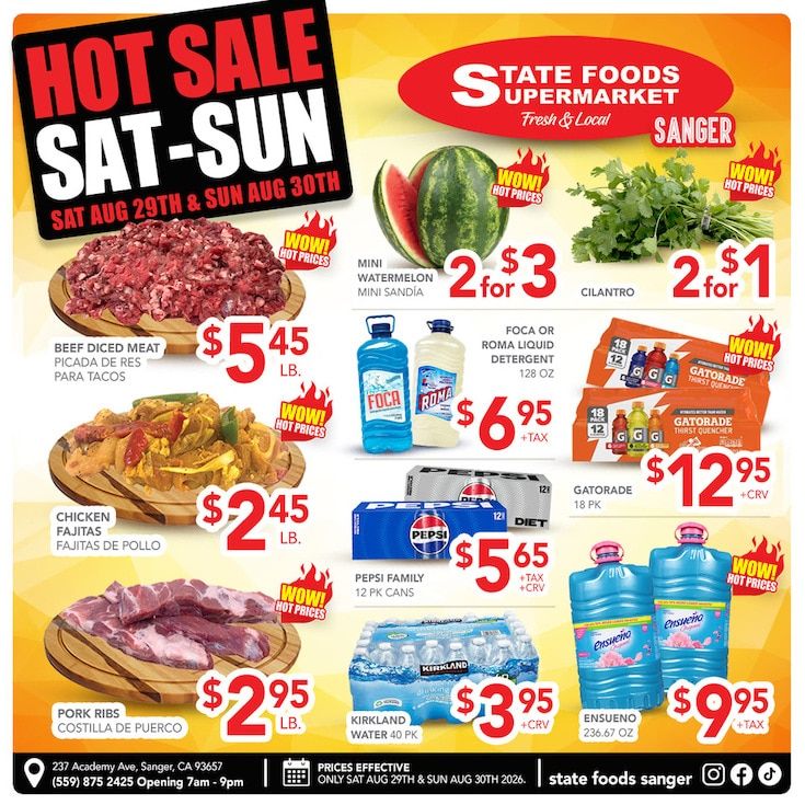 State Foods Supermarket (Sanger, CA) Weekly Ad August 26 - September 1, 2026