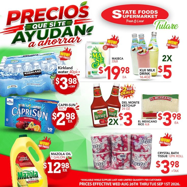 State Foods Supermarket (Tulare, CA) Weekly Ad August 26 - September 1, 2026