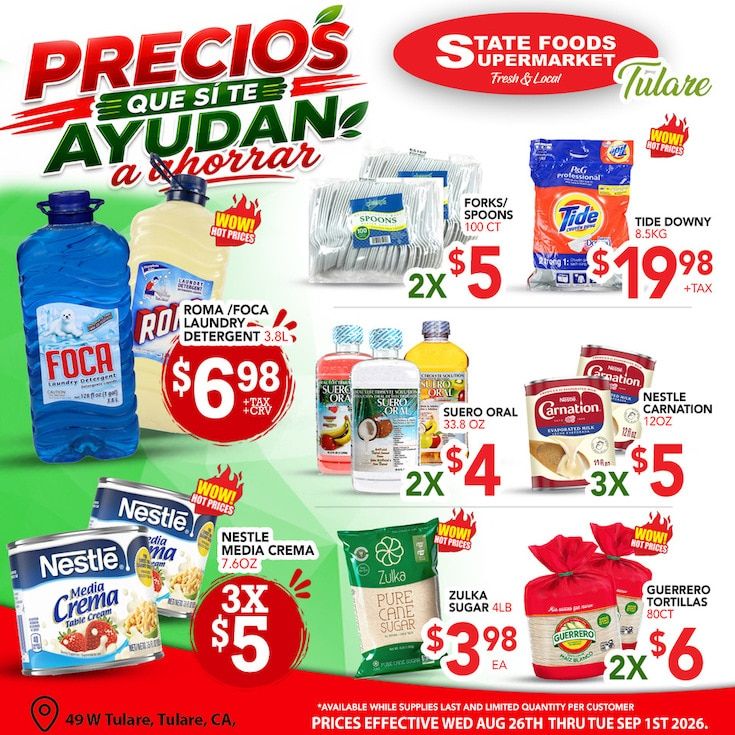 State Foods Supermarket (Tulare, CA) Weekly Ad August 26 - September 1, 2026