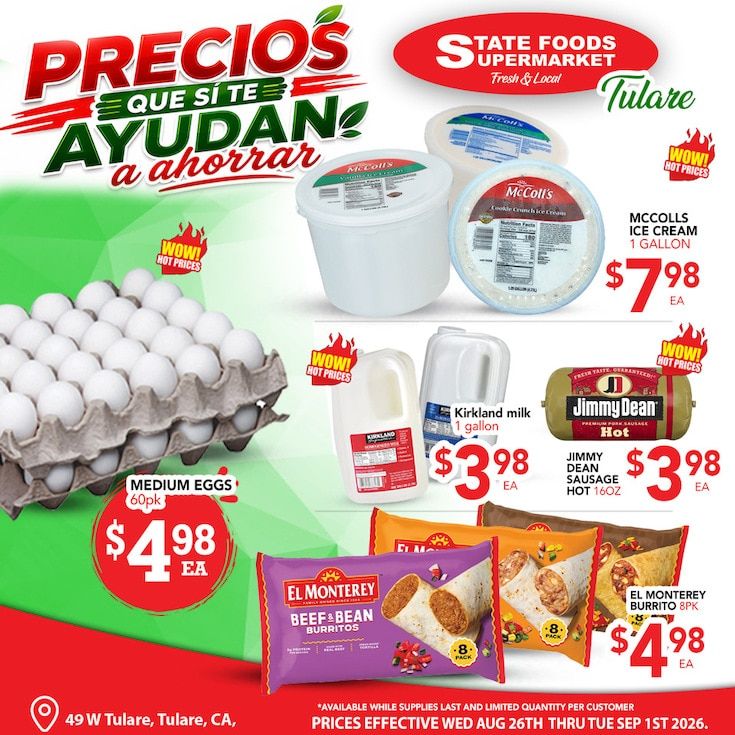 State Foods Supermarket (Tulare, CA) Weekly Ad August 26 - September 1, 2026