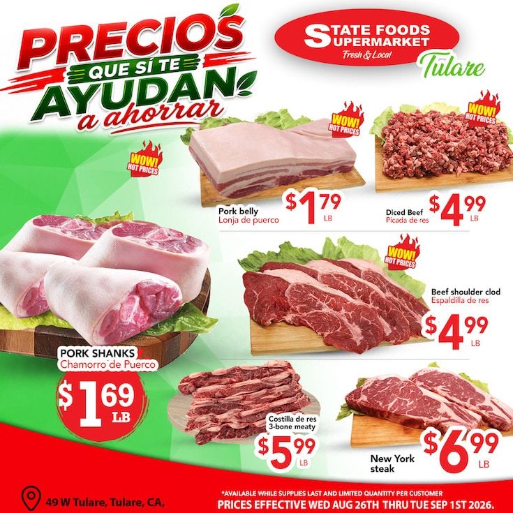 State Foods Supermarket (Tulare, CA) Weekly Ad August 26 - September 1, 2026