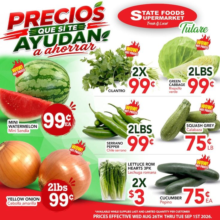 State Foods Supermarket (Tulare, CA) Weekly Ad August 26 - September 1, 2026