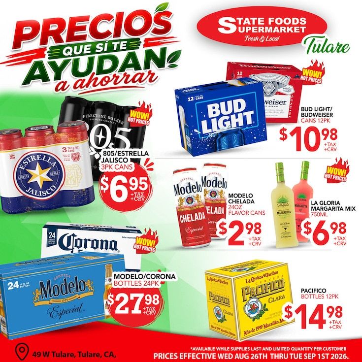 State Foods Supermarket (Tulare, CA) Weekly Ad August 26 - September 1, 2026