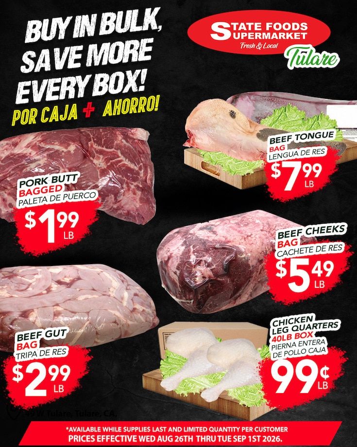 State Foods Supermarket (Tulare, CA) Weekly Ad August 26 - September 1, 2026