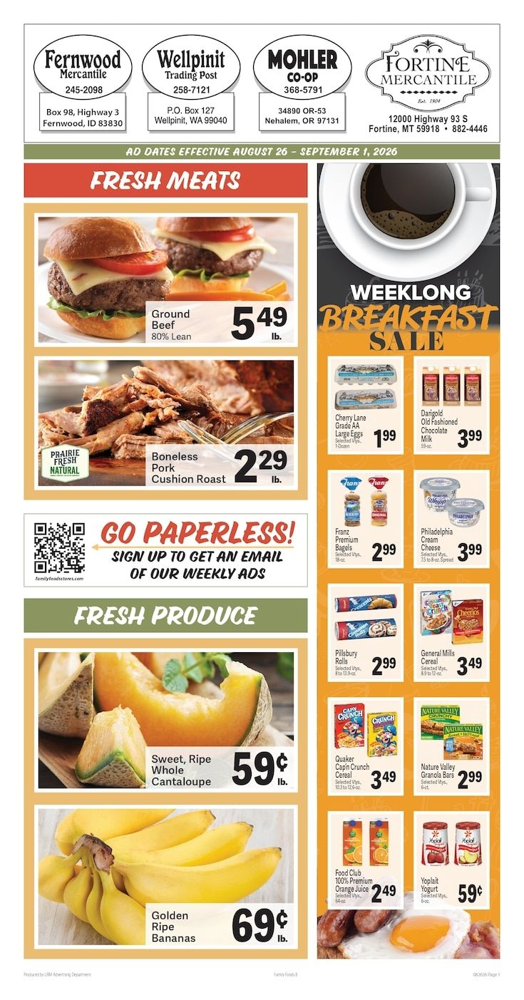Fortine Mercantile Weekly Ad August 26 - September 1, 2026