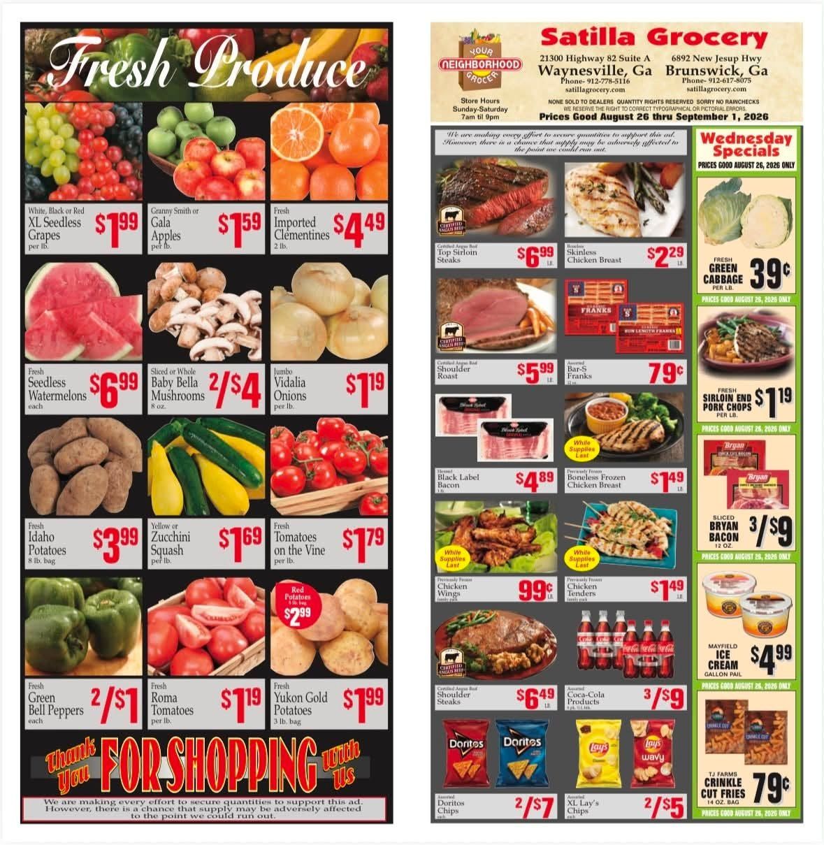 Satilla Grocery Weekly Ad August 26 - September 1, 2026
