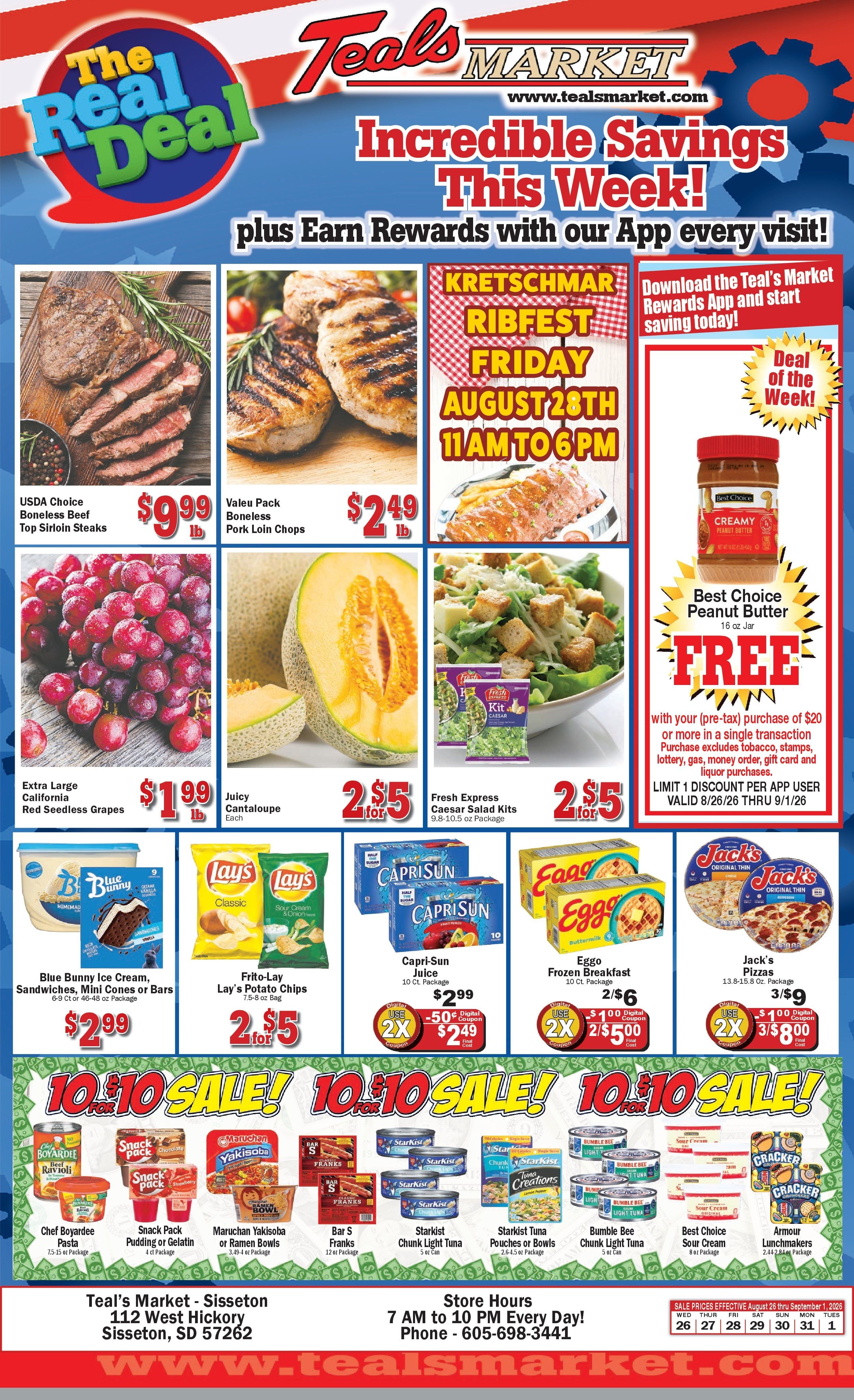 Teal's Market (Sisseton, SD) Weekly Ad August 26 - September 1, 2026