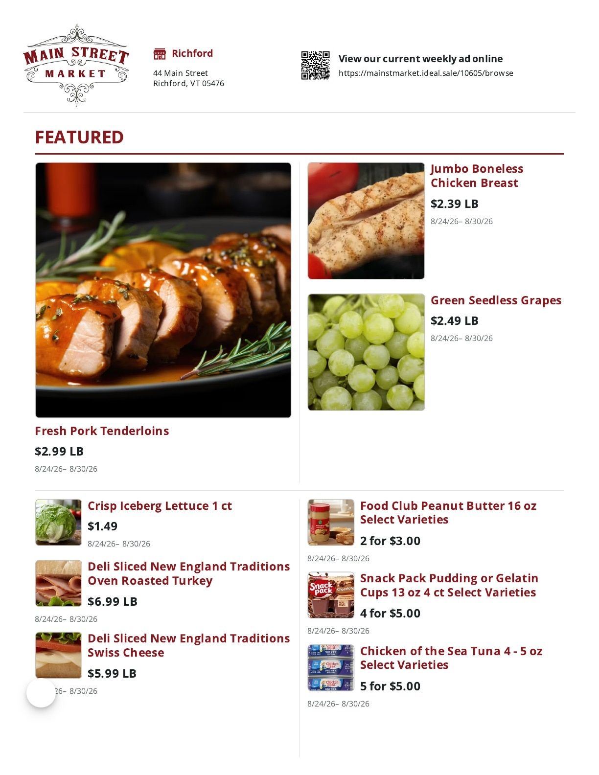 Main Street Market Weekly Ad August 24 - 30, 2026