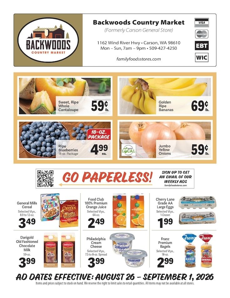 Backwoods Country Market Weekly Ad August 26 - September 1, 2026