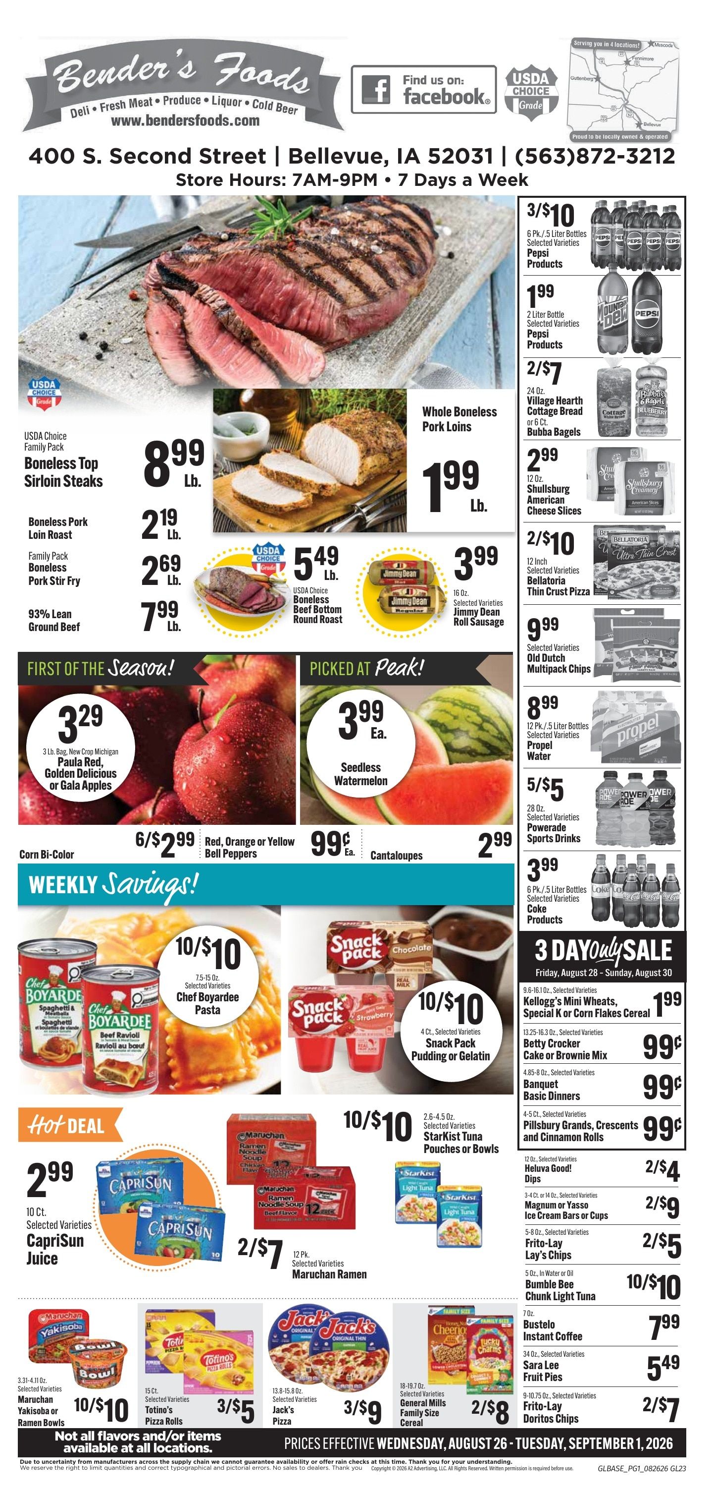 Bender's Foods (Bellevue, IA) Weekly Ad August 26 - September 1, 2026