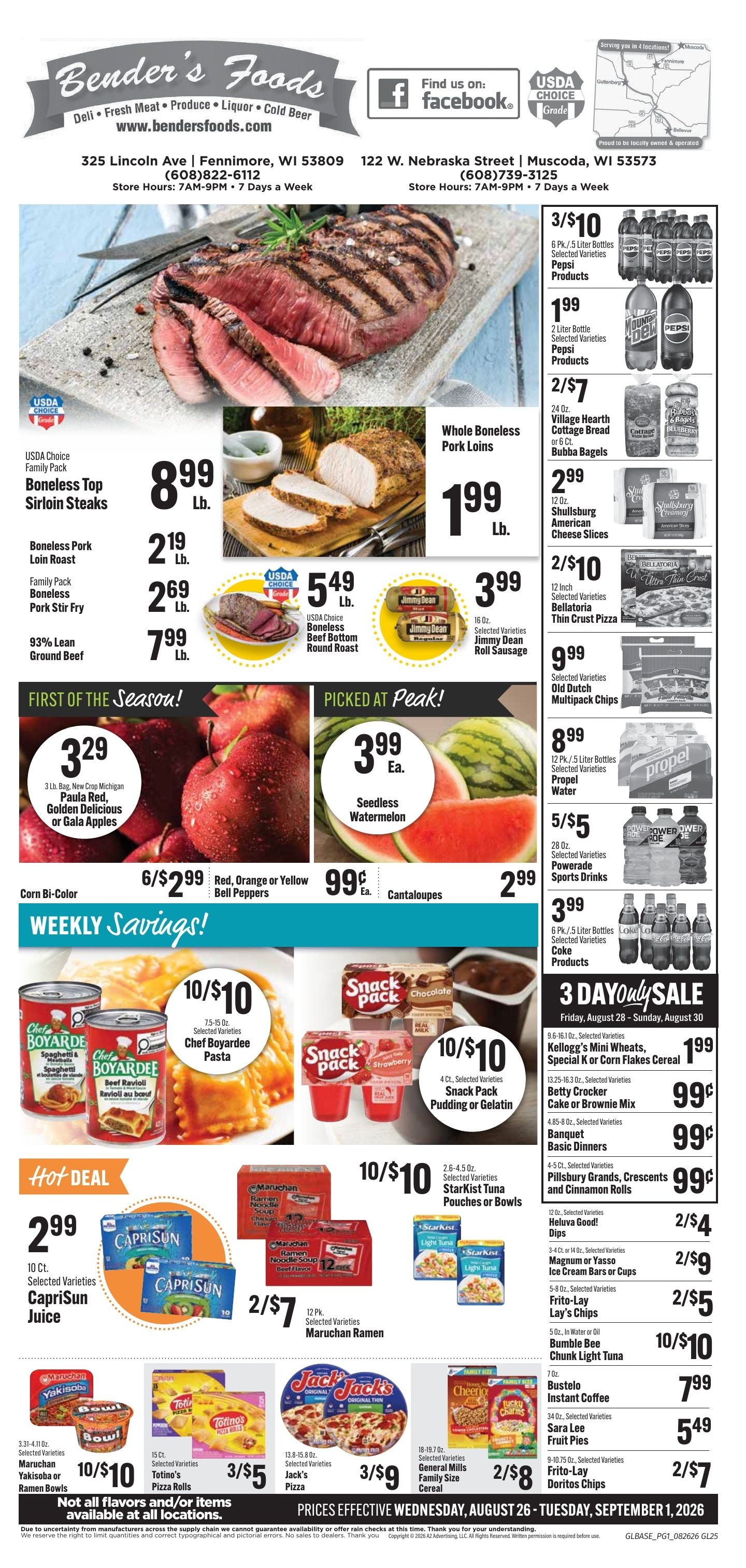 Bender's Foods (Wisconsin) Weekly Ad August 26 - September 1, 2026