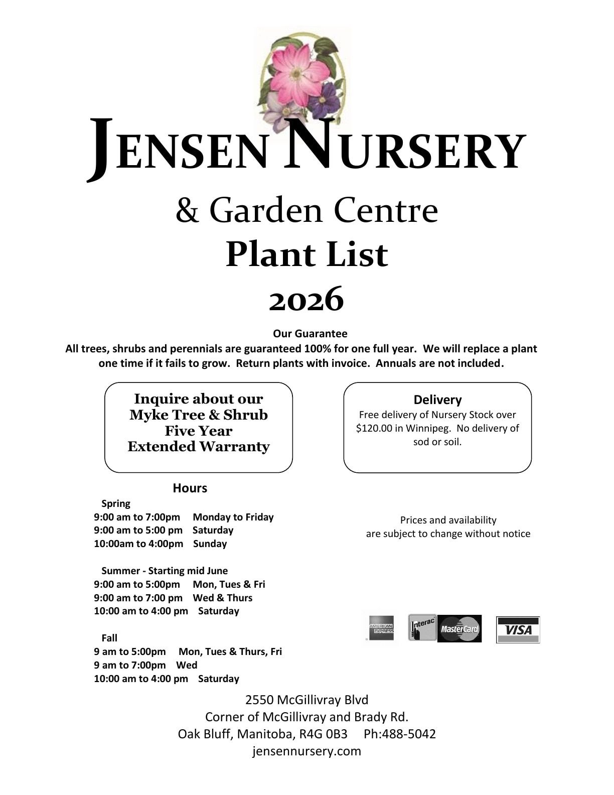 Jensen Nursery & Garden Centre Plant Catalogue Weekly Ad January 1 - December 31, 2026