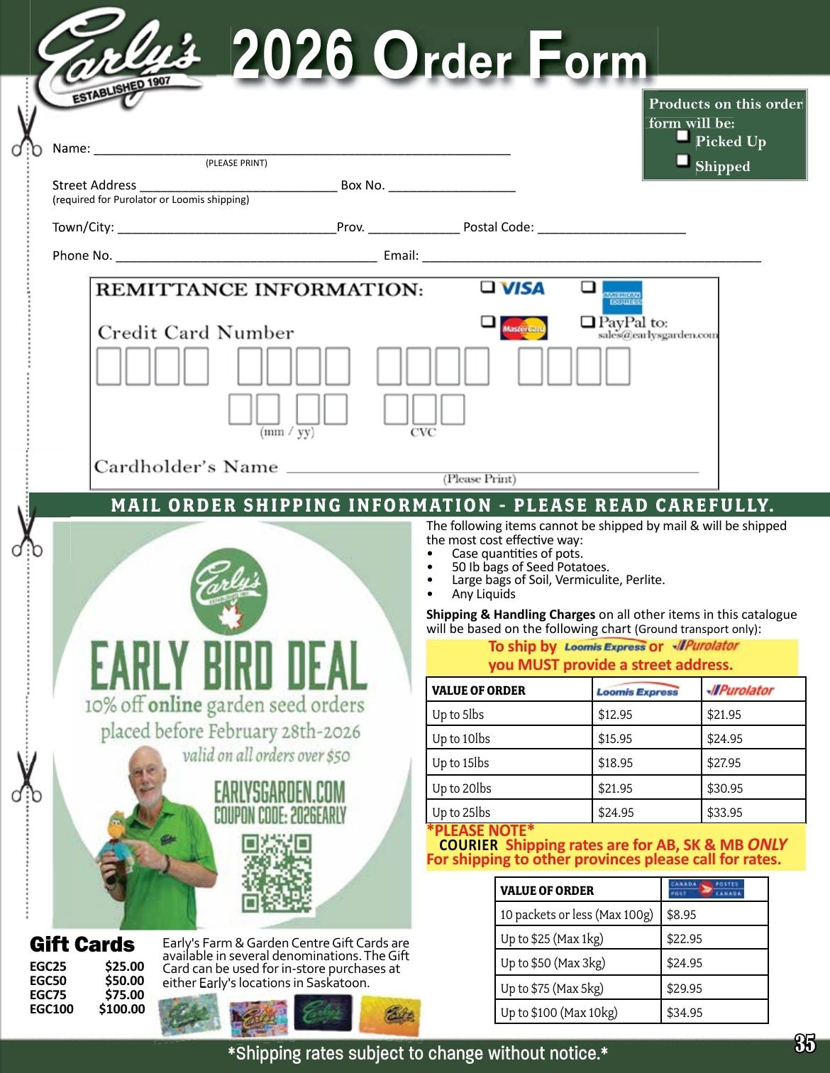 Early's Farm & Garden Centre Seed Catalogue Weekly Ad January 1 - December 31, 2026