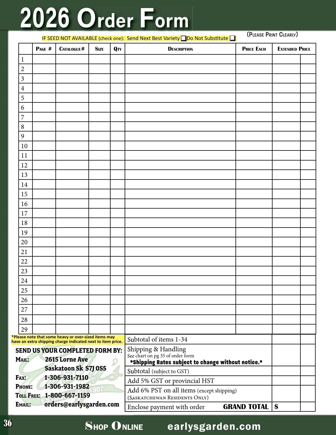 Early's Farm & Garden Centre Seed Catalogue Weekly Ad January 1 - December 31, 2026